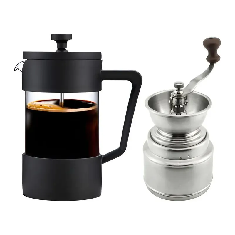 Cafetera Manual Prensa Francesa Cf2020 + Molinillo de Cafe Manual Portátil