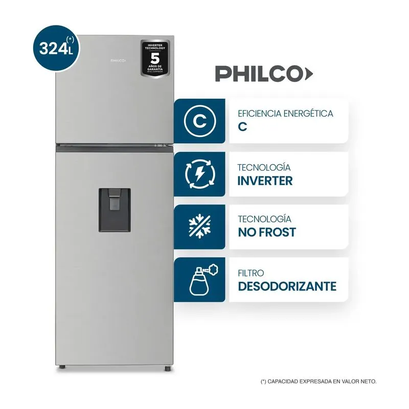 Heladera No Frost Eficiencia D 324 Lts Inox NPHNT324XDI Philco