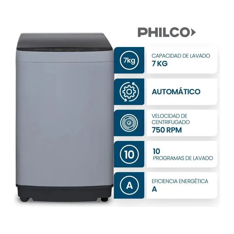 Philco PHCS10B · Lavarropas 7 kg · Gris