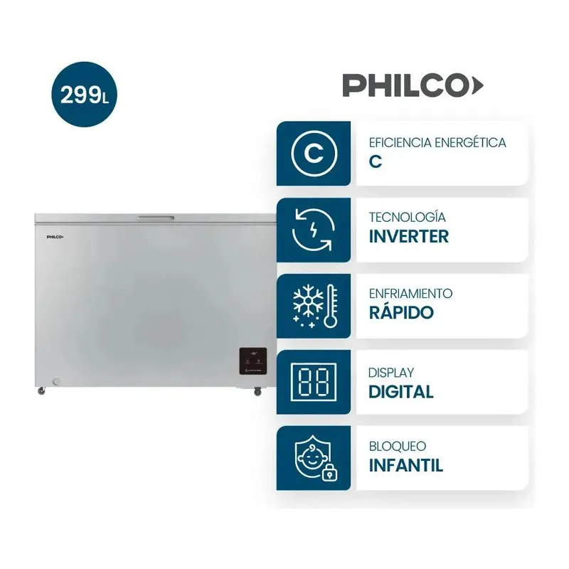 Freezer Horizontal Philco Inverter Phch299pi Plata 299L