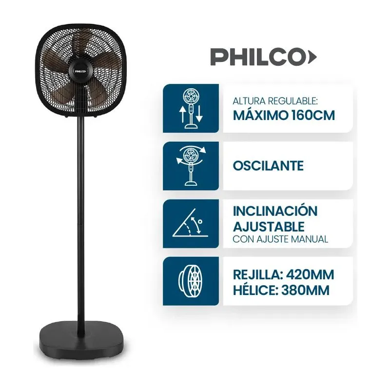 Ventilador 2 en 1 de Pie y Mesa 16" 55 W 3 Velocidades Negro VPN16315N Philco