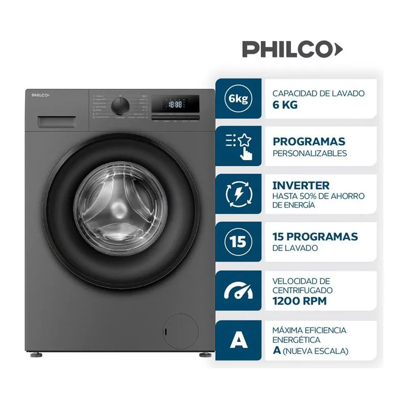 Philco PHLF64GN · Lavarropas 6 kg · Gris