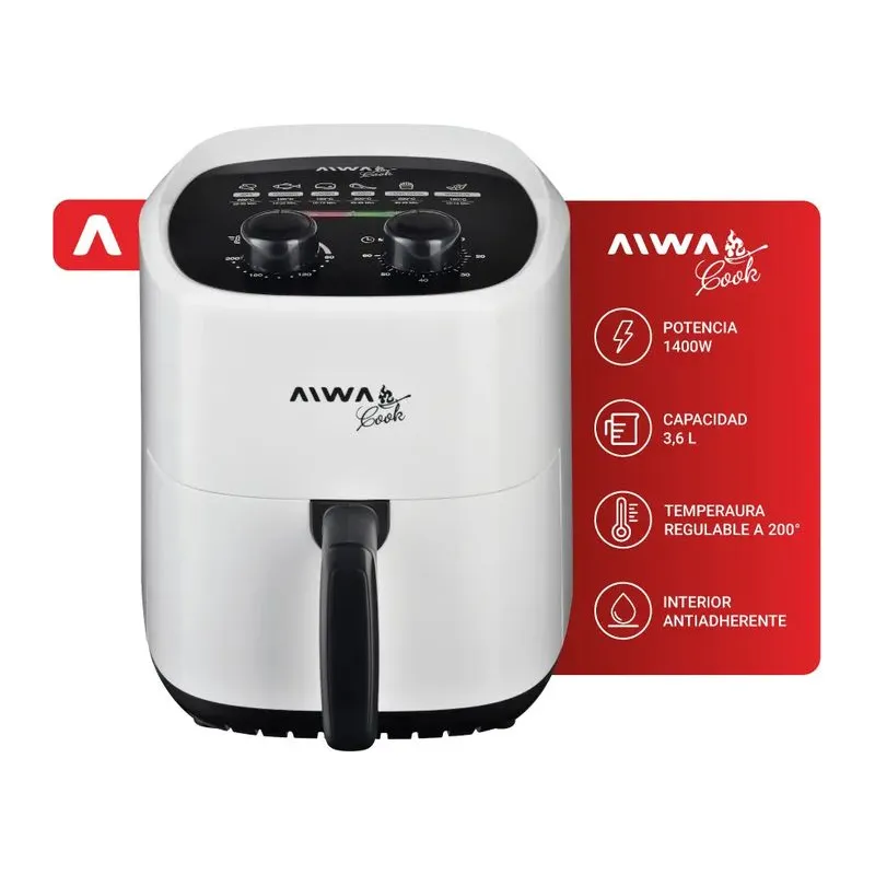 Freidora de Aire 3,6 Lts 1400W Blanca AW-FA35B Aiwa
