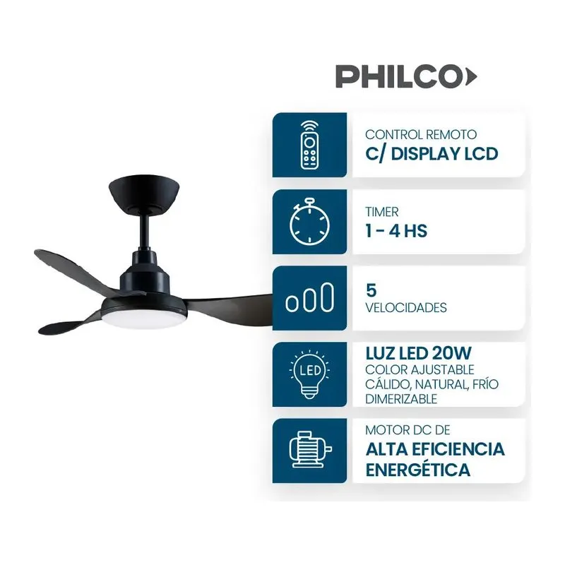 Philco TEN36315LN · Ventilador de techo · Negro