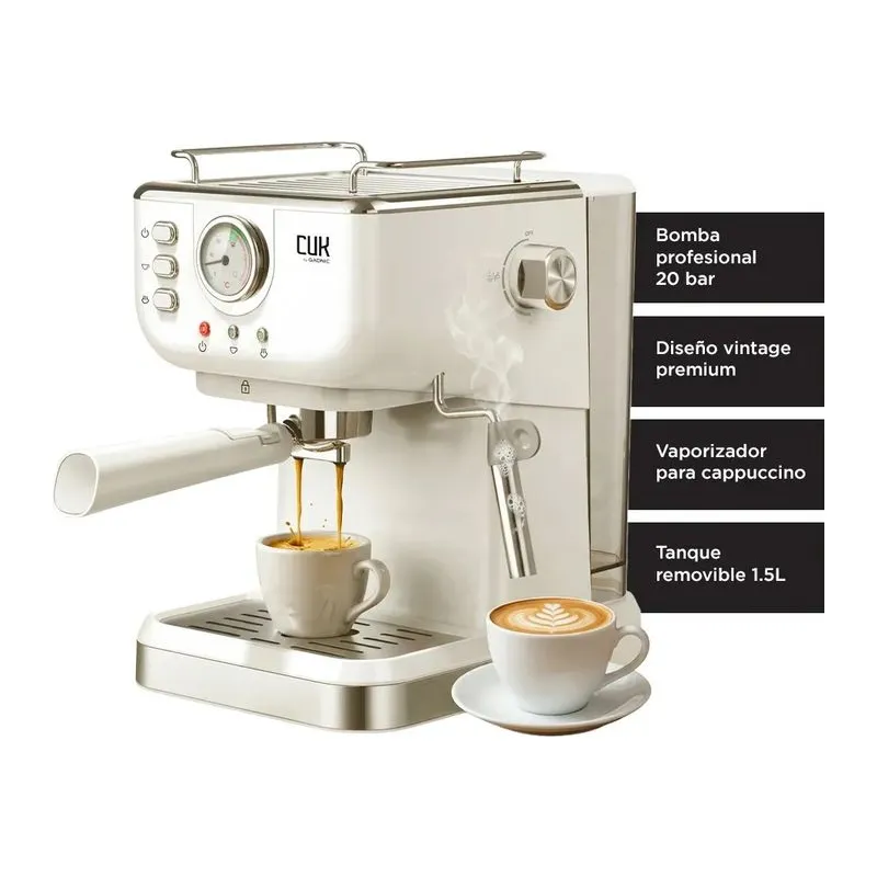 Cafetera Vintage Espresso 20 Bar CUK By Gadnic Con Vaporizador 1050W Manómetro Frontal