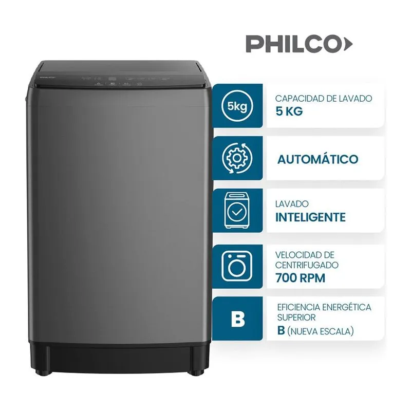 Philco PHLS67GN · Lavarropas 5 kg · Gris