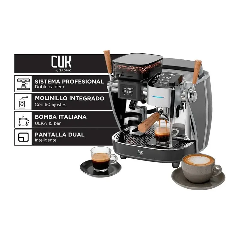 Cafetera Espresso 3200W CUK By Gadnic Con Molinillo Integrado 20 Bar Vaporizador De Leche