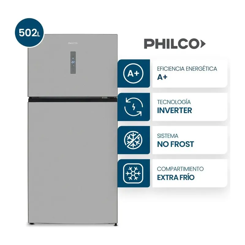 Philco PHNT504XI · Heladera 502 L · Inoxidable