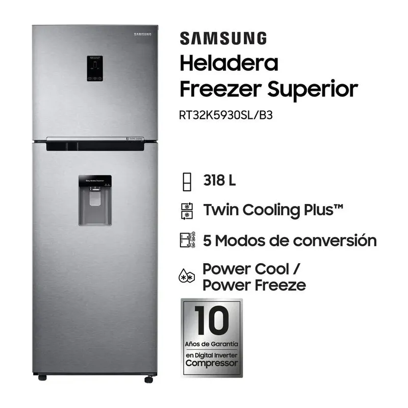Heladera Samsung RT32 318 L Con Freezer Inverter plata