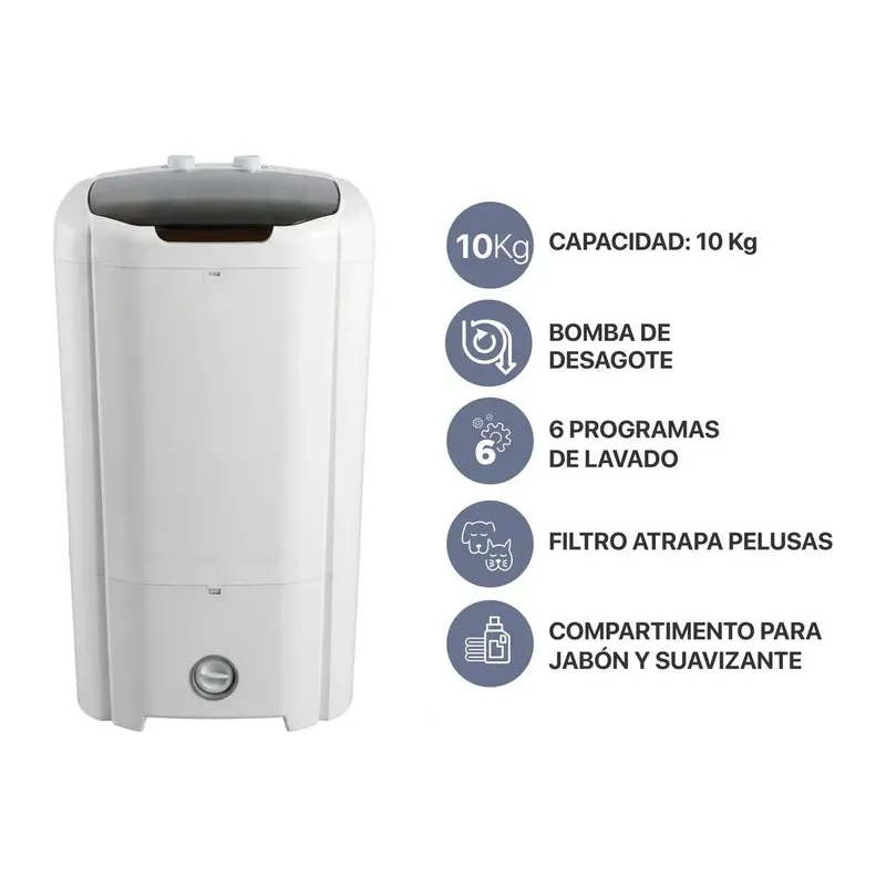 Lavarropas Semiautomático QBICO 10 kg 6 Funciones Bomba de Desagote Blanco Codini - 8053