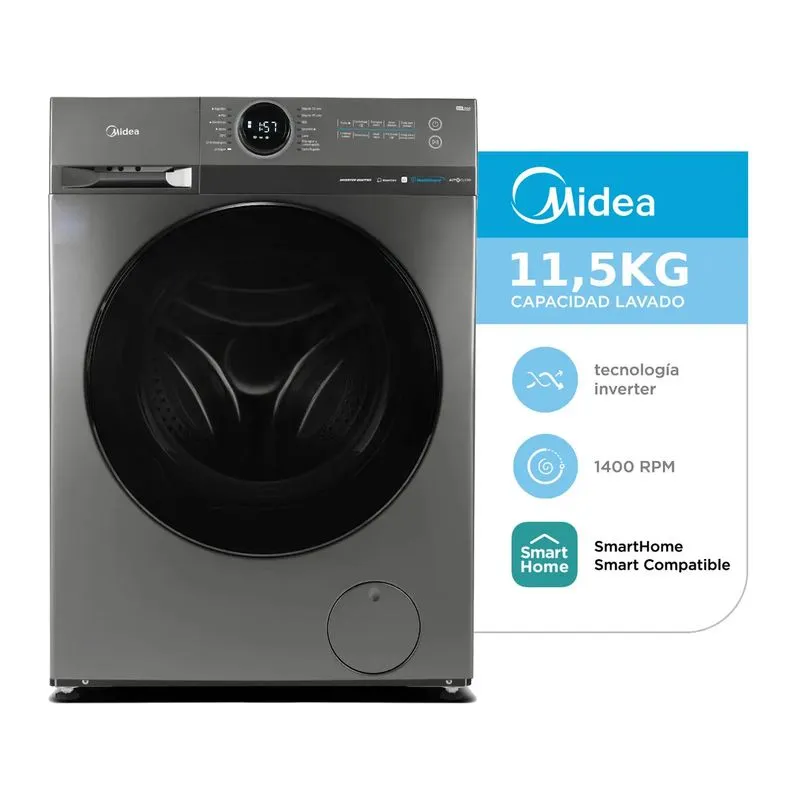 Midea MF200W115WB/T-A1 · Lavarropas 11,5 kg · Titanio
