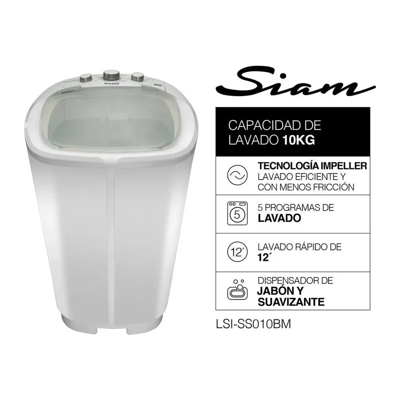 Siam LSI-SS010BM · Lavarropas 10 kg