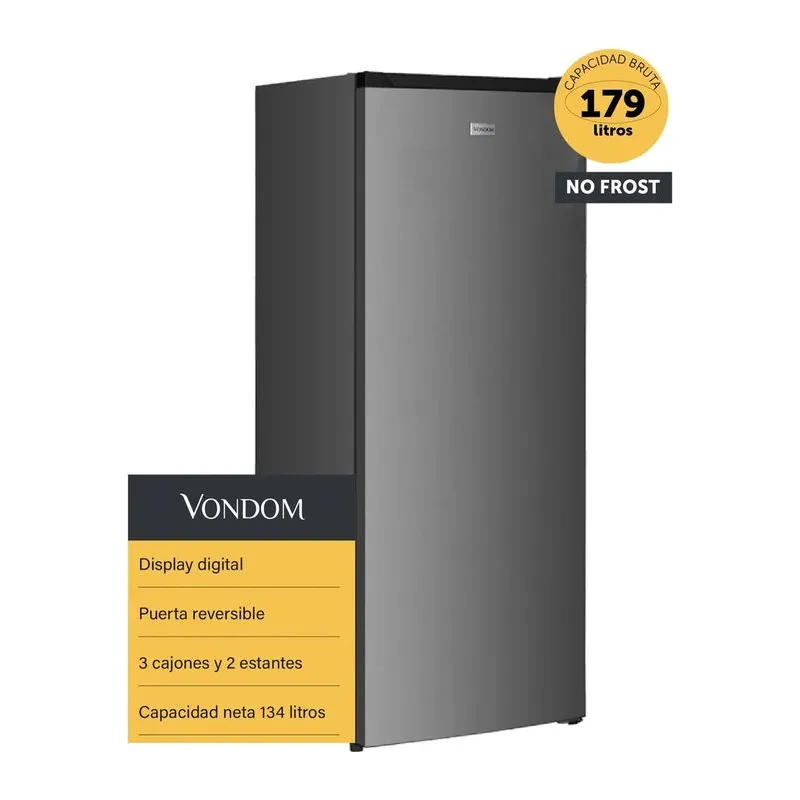 Freezer Vertical No Frost 179l Vondom Fr140 Inox Digital Acero