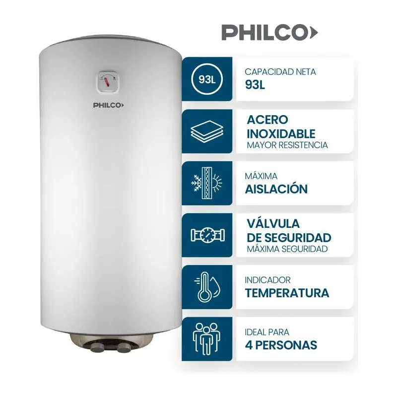 Termotanque Eléctrico 100 Lts 1500 W Blanco 94PHTE100B2 Philco