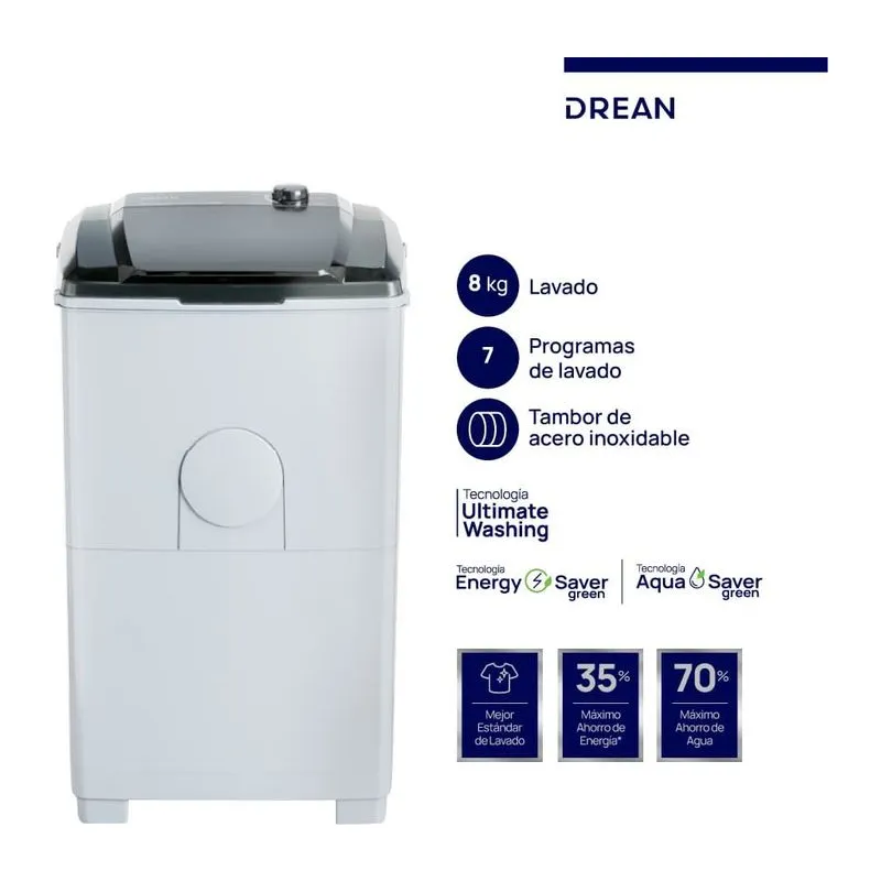 Drean LTDR87SB0 · Lavarropas 8 kg · Blanco