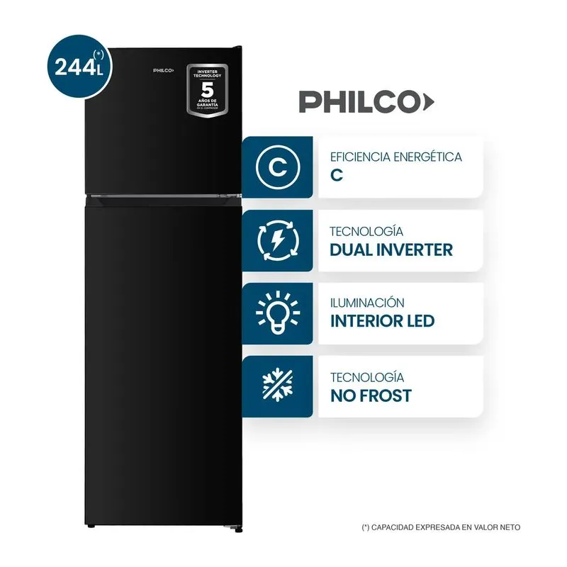 Heladera Philco No Frost Inverter 244L Negro NPHNT267NI
