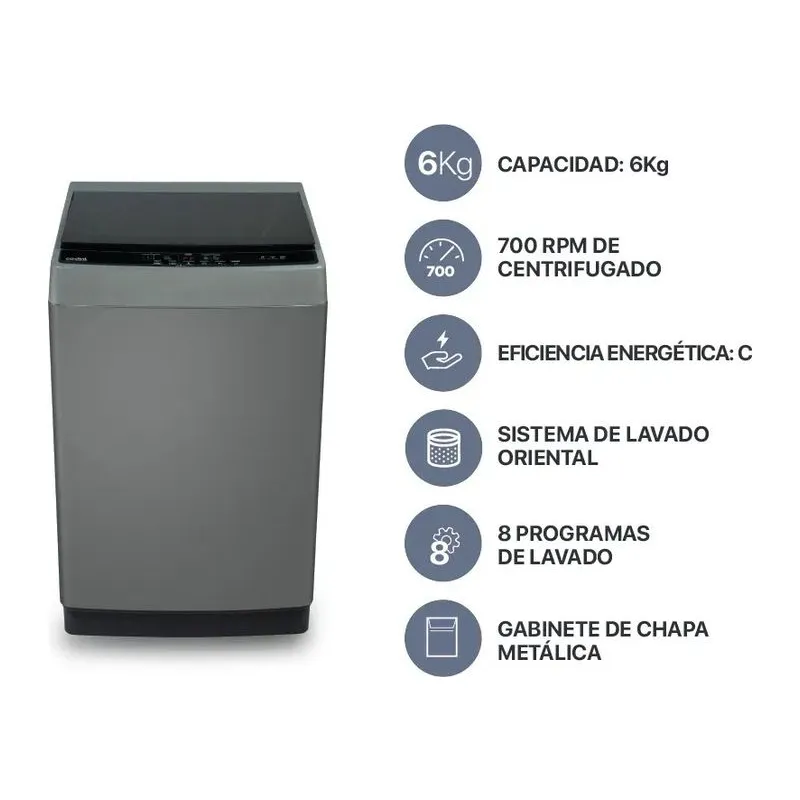 Lavarropas Automático Codini Carga Superior 6kg Gris