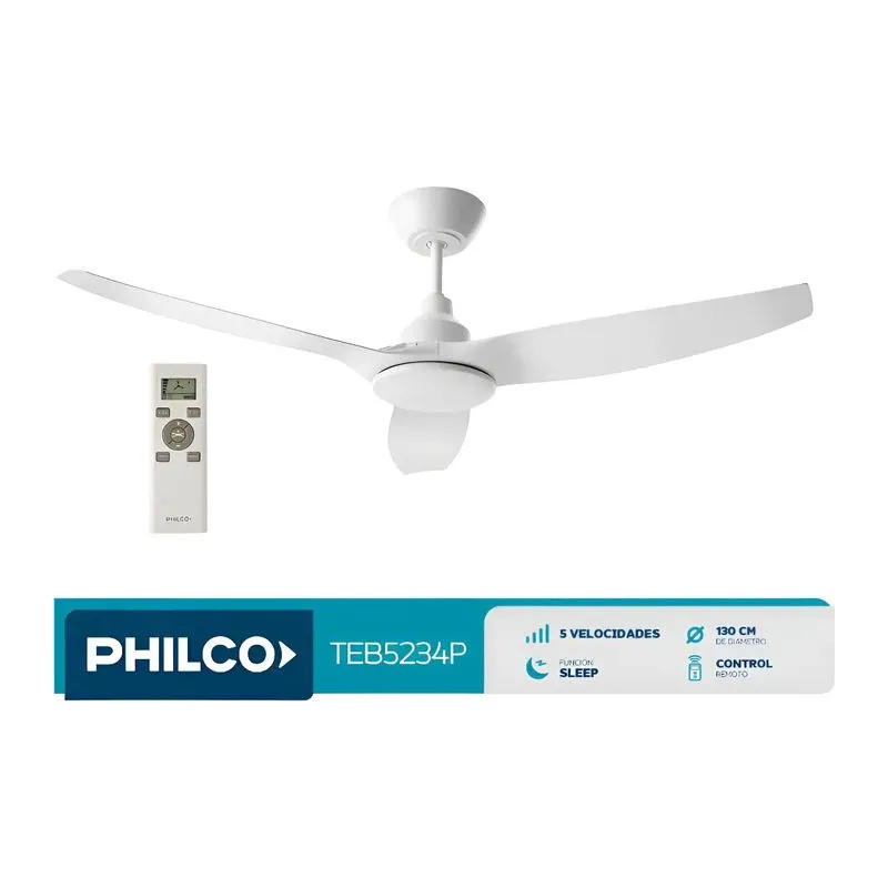 Ventilador de Techo Philco 52" 3 Aspas Con Control Remoto 32w Color Blanco TEB5234P