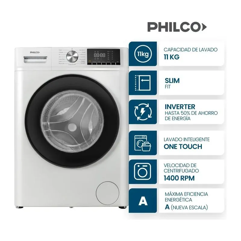 Philco PHLF112BN · Lavarropas 11 kg · Blanco