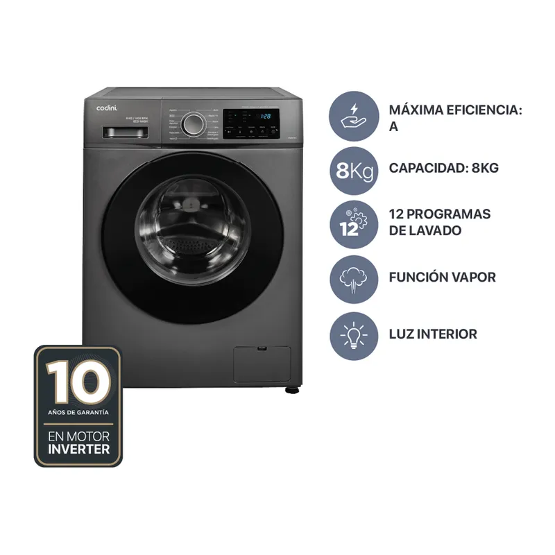  Lavarropas Automático Codini 8014 Gris 8kgs 1400rpm