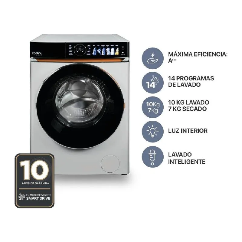 Lavasecarropas Codini 10KG Carga Frontal Blanco