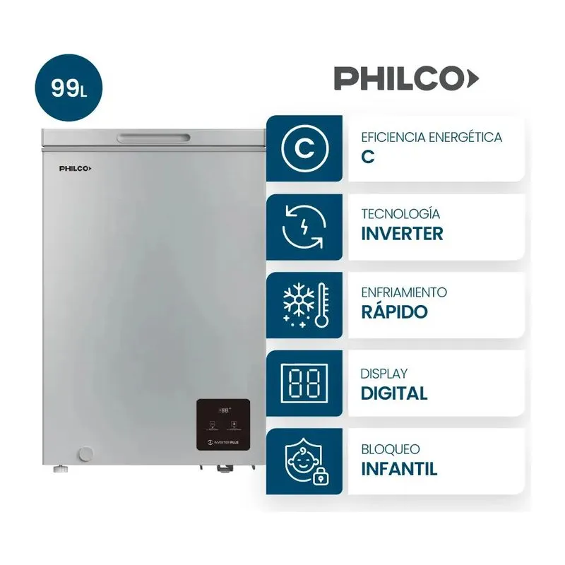 Freezer Horizontal Philco Inverter 101L Plata PHCH101PI